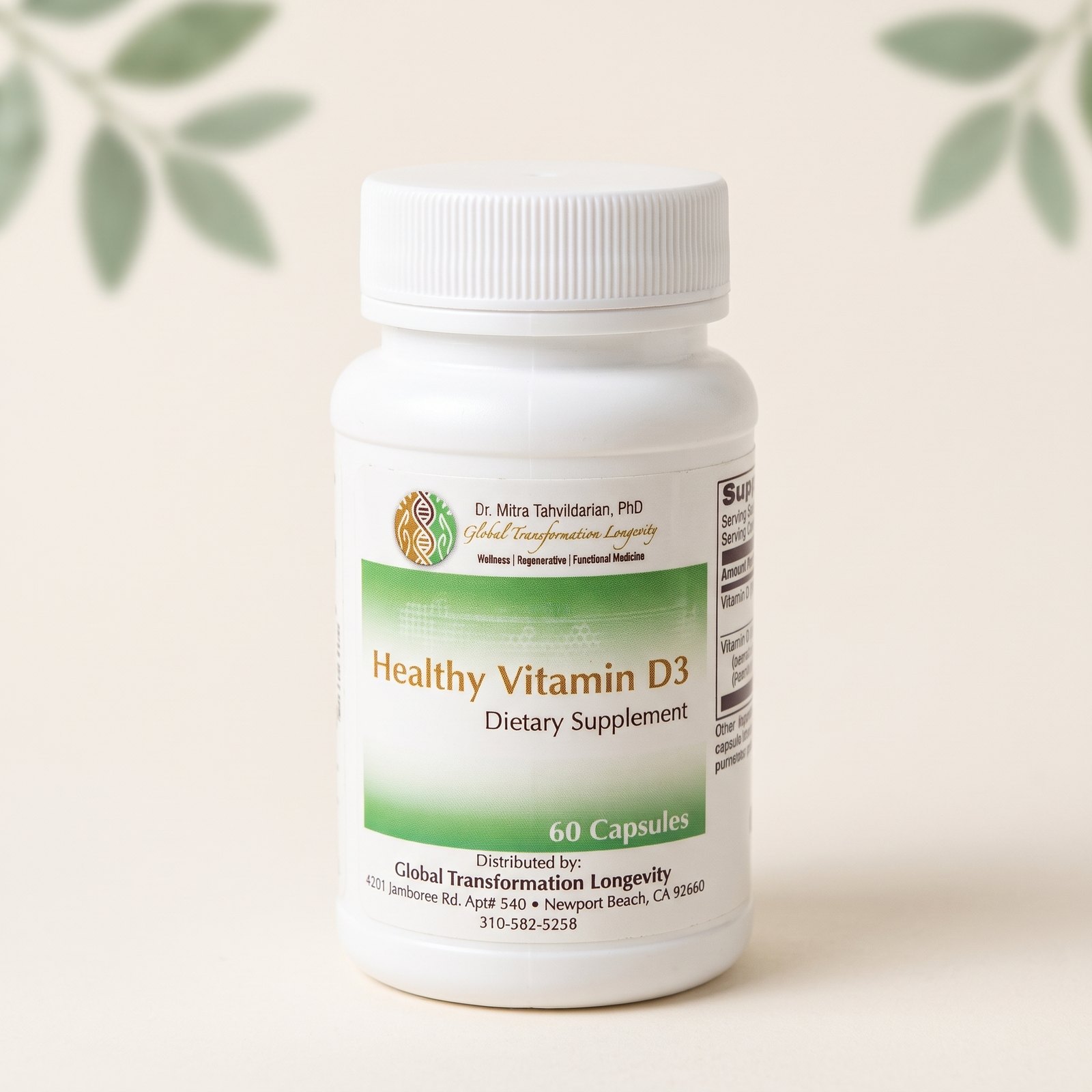 Healthy Vitamin D3 supplement bottle