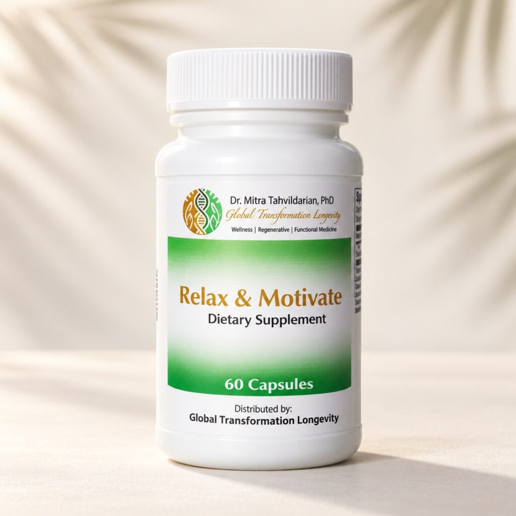 Relax & Motivate dietary supplement, 60 capsules, Global Transformation Longevity